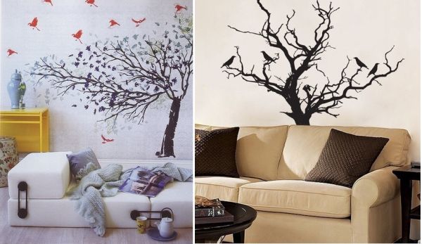 Decorating walls with tree branches