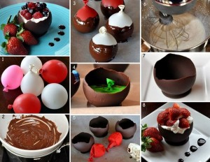 Chocolate Bowls With Chambord Whipped Cream, Strawberry & Berries