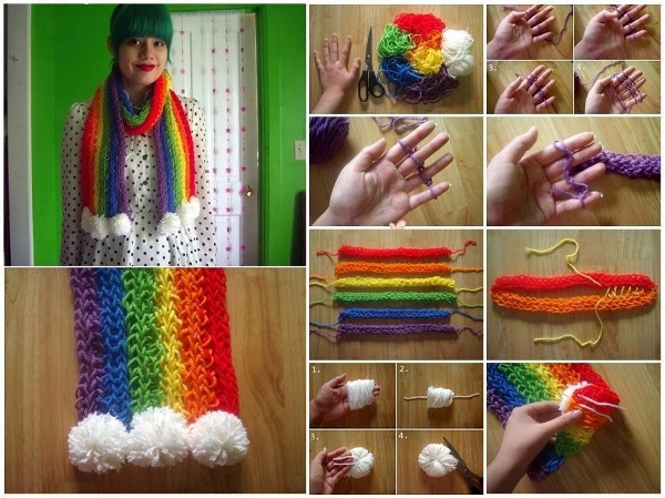 DIY-Finger-Knitted-Rainbow-Scarf