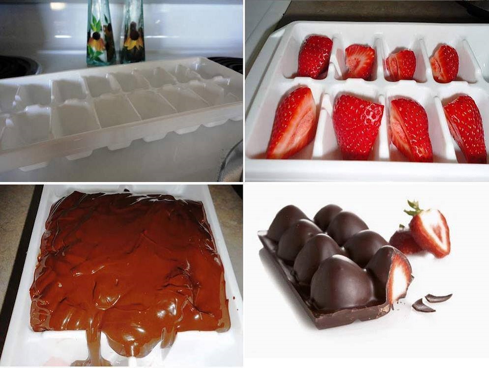 Chocolate-Covered-Strawberries-Made-In-An-Ice-Cube-Tray
