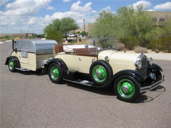 Ford-Model-A-Roadster with-Teardrop-Camper-1