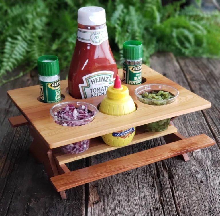 Wooden condiment picnic table