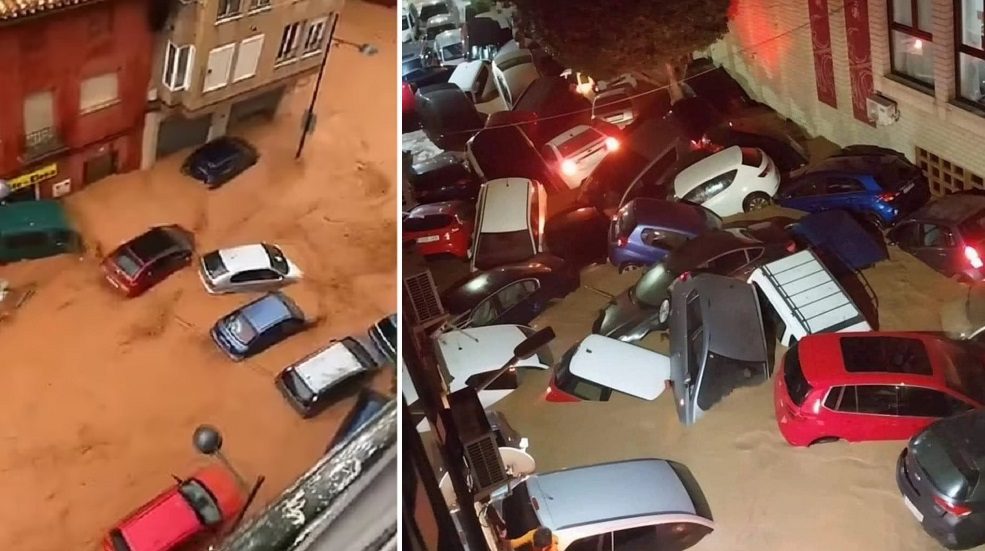 Storm Chaos in Spain! Terrifying moment cars are swept away as roads ...